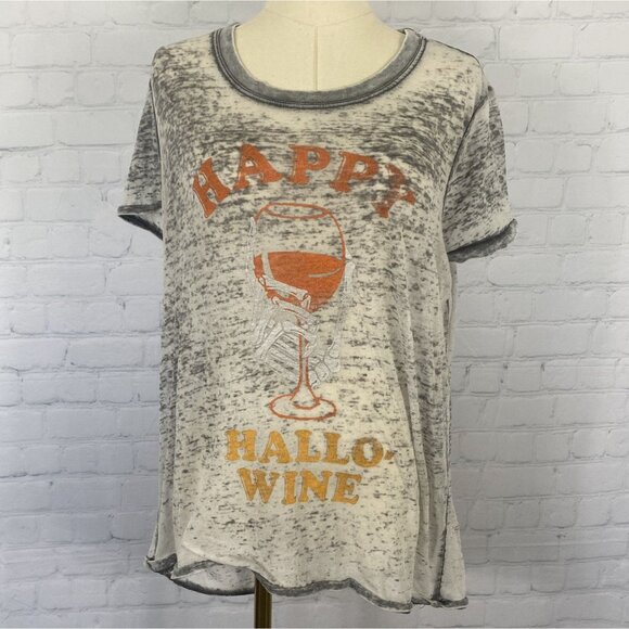 ⭐ Doe Large Burnout Happy Hallowine Halloween Wine Graphic Sheer Tee - Picture 1 of 8
